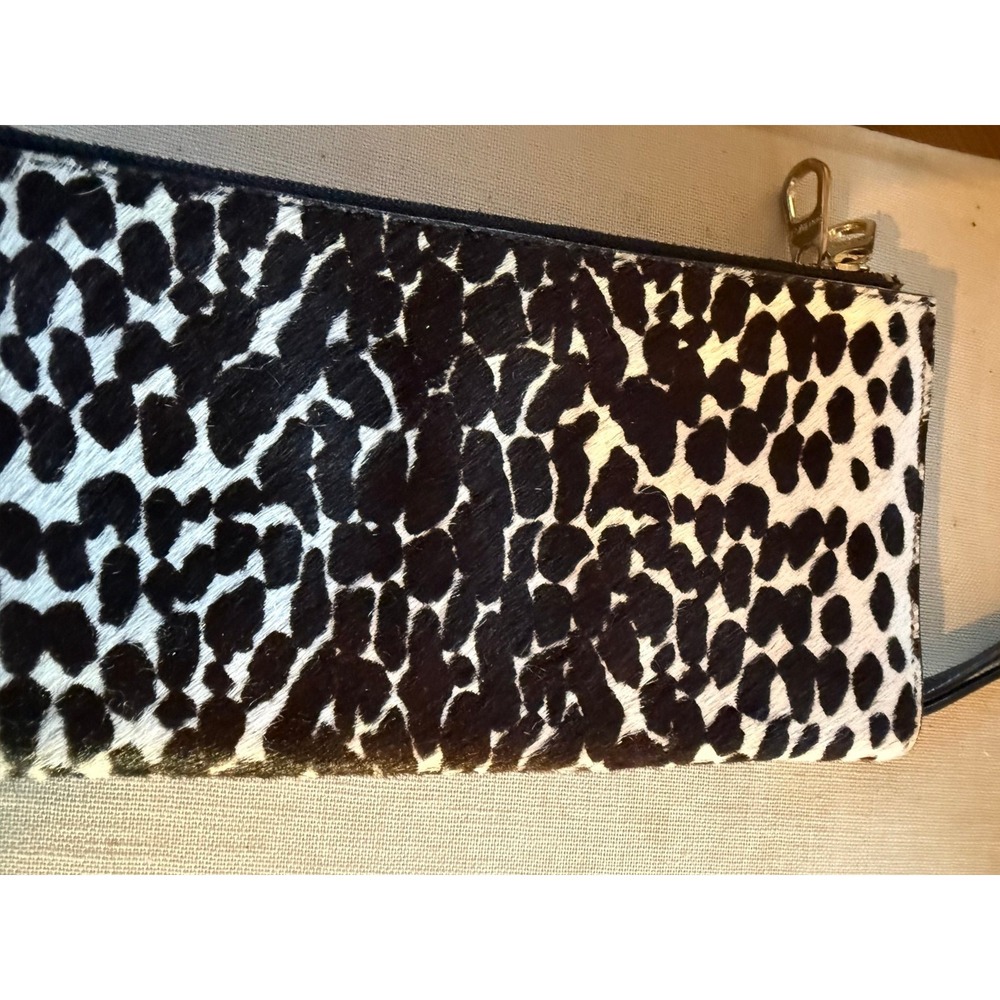 Ann Taylor Calf Hair Leather Wristlet Black White Animal Print Bi-fold Wallet